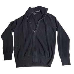Banana Republic Mens Large Navy Blue Waffle Knit Full Zip Cardigan Sweater Mock